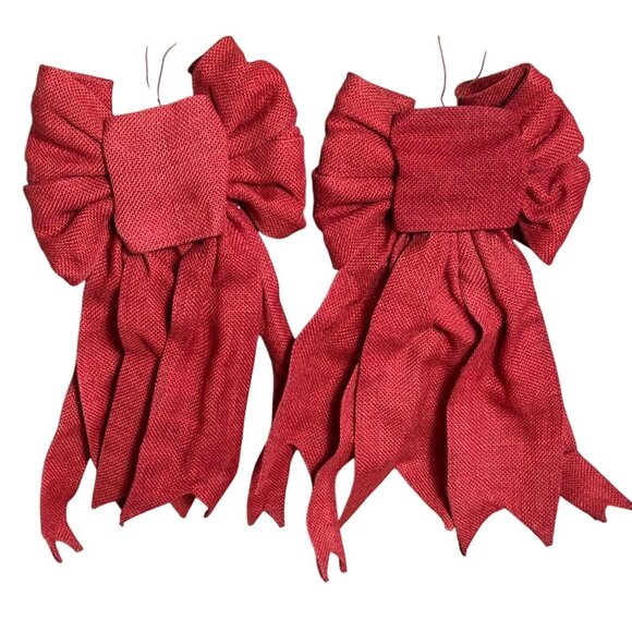 2 Burlap Bows Wall Door Hanging Decor Accent Wired Sturdy Versatile Rustic Home - Picture 1 of 7